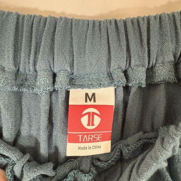 Tarse Pants Women's Medium Green Pull On Drawstring Cargo Pockets Linen - Picture 7 of 12